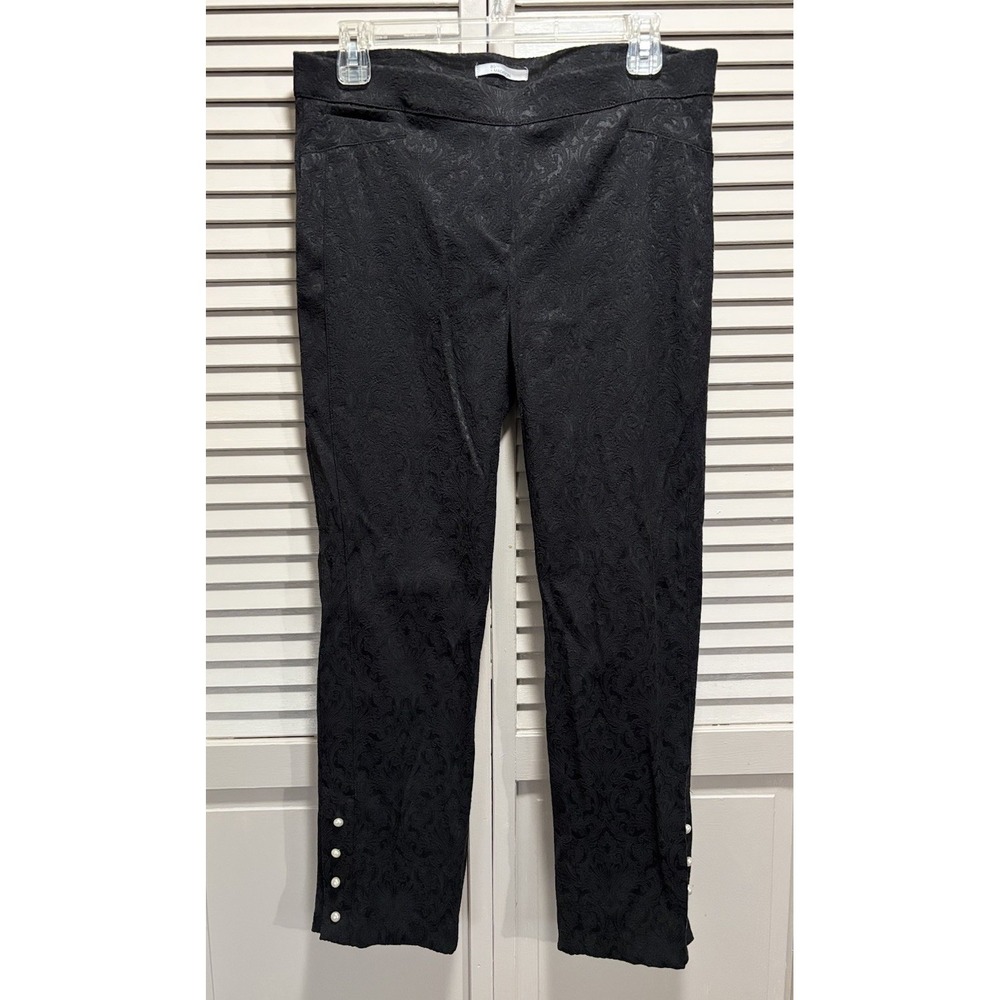 89th & Madison Black Jacquard Skinny Leg Dress Pants Mid Rise Size M Pearls